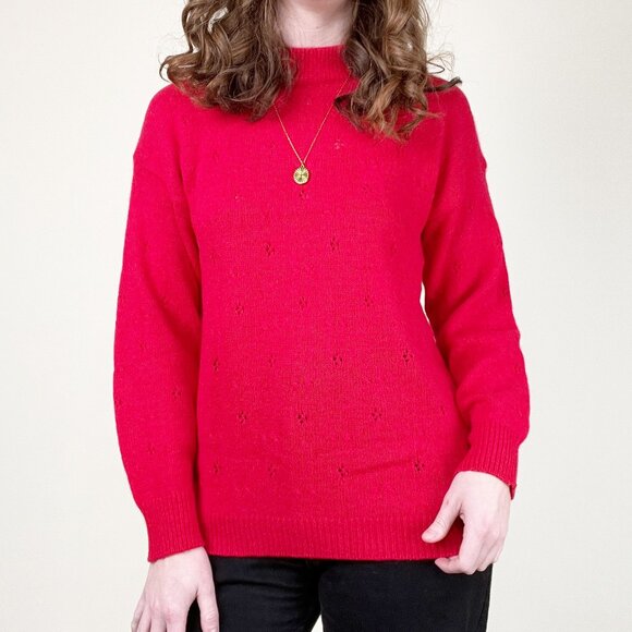 Vintage Lambs Wool Angora Pointelle Sweater Slouchy Oversized Old Money Parisian - Picture 4 of 8